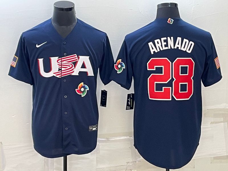Men 2023 World Cub USA #28 Arenado Blue Nike MLB Jersey7->more jerseys->MLB Jersey